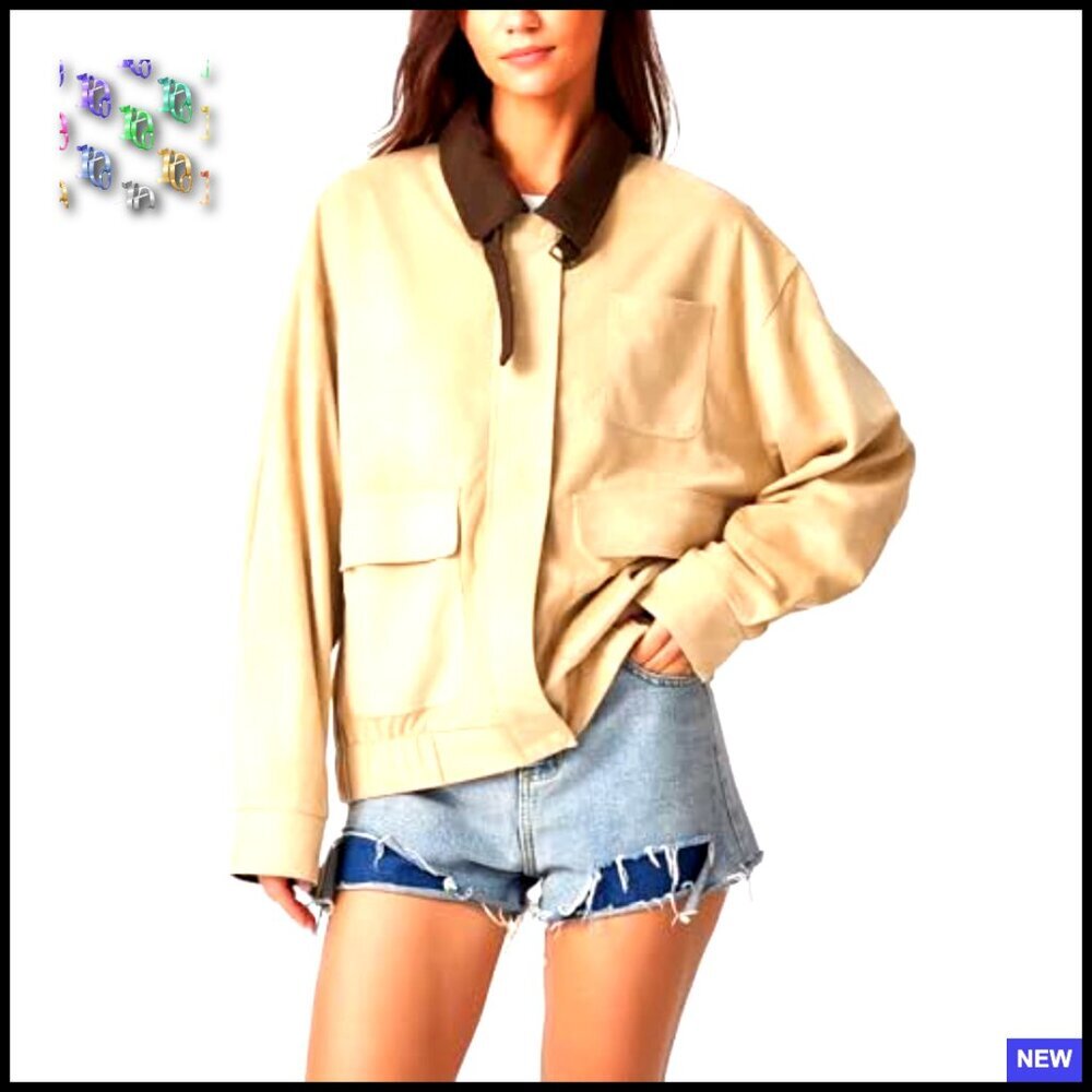 Faux Suede Oversized Bomber Jacket Corduroy Collar Vintage Barn Coat Chic - Picture 4 of 7
